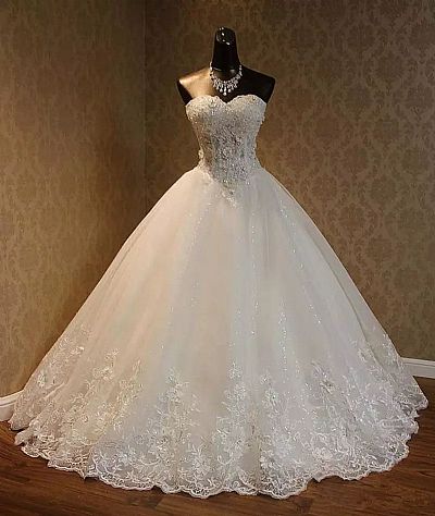 Princess Ball Gown Wedding Dress with Crystals & Flower