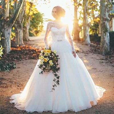 Romantic Ball Gown Wedding Dress with Long Sleeves