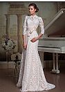 Vintage Lace Wedding Gowns with High Neckline & 3/4 Sleeves