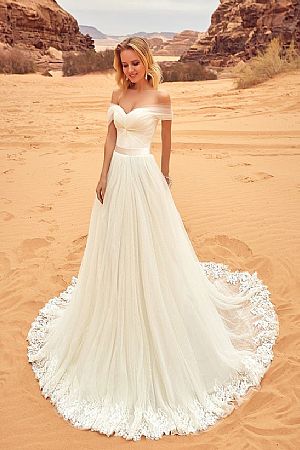 Simple and Pretty Wedding Dress with Off the shoulder Neckline