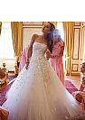 Stunning Strapless A-Line Tulle Wedding Dress with Flowers