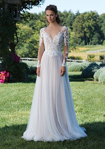 Charming Floral Appliqued Wedding Dress Open Back