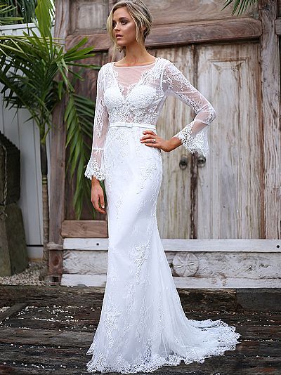 See Through Boho Wedding Dress Casual Bridal Gowns