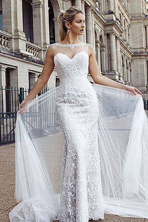 Illusion Sheer Wedding Dress with Sweep Tulle Train