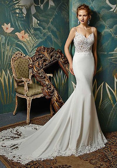 Sexy Backless Wedding Dress with Lace Patterns