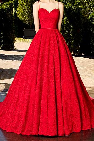 Elegant Sweetheart Red Lace Ball Gown Wedding Dresses