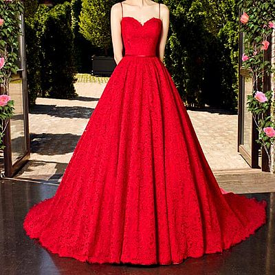 Elegant Sweetheart Red Lace Ball Gown Wedding Dresses