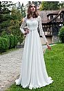 Lace Chiffon Beaded Wedding Dress with Long Sleeves