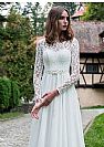 Lace Chiffon Beaded Wedding Dress with Long Sleeves