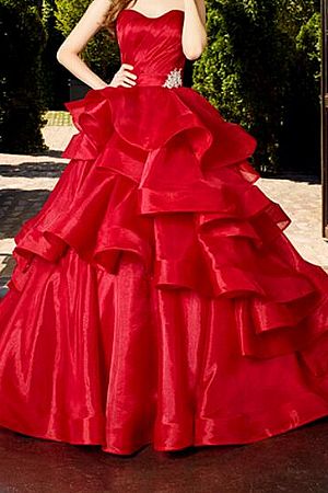 Sweetheart Red Organza Wedding Dresses with Tiered Skirts