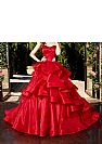 Sweetheart Red Organza Wedding Dresses with Tiered Skirts