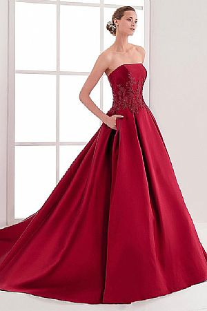 Glamorous Red Satin Ball Gown Wedding Dresses