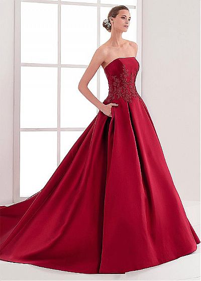 Glamorous Red Satin Ball Gown Wedding Dresses