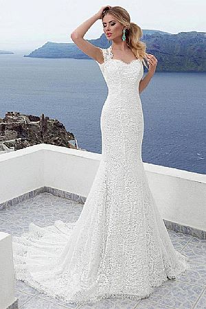 Delicate Lace Up Wedding Dresses with Cap Sleeves