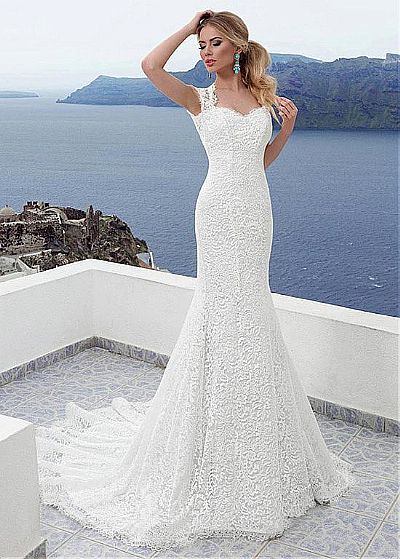 Delicate Lace Up Wedding Dresses with Cap Sleeves